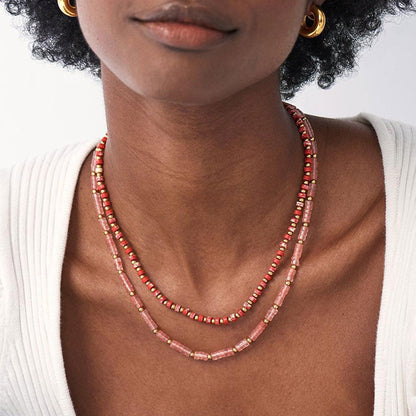 Boho Red Enamel Bead Choker Necklace with Plating