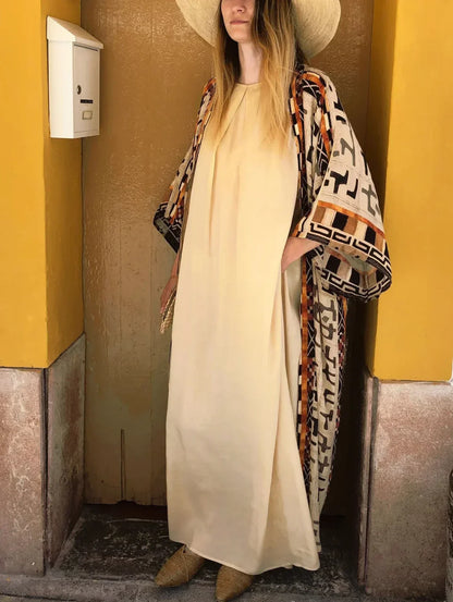 Boho Kimono Rayon Print Bikini Cover Up Loose Summer Dress