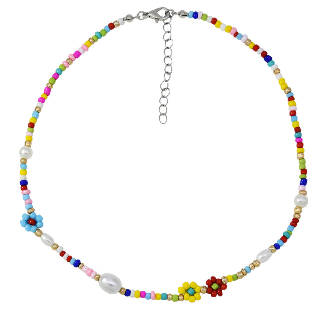 Boho Baroque Pearl Bead Floral Choker Necklace