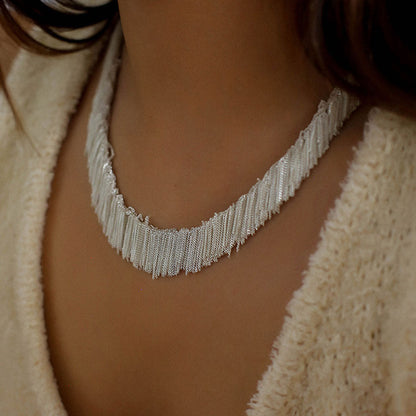 **18K Gold Plated Sterling Silver Cascading Tassel Choker Necklace**
