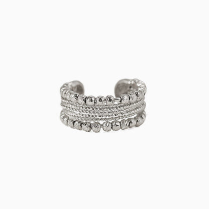 Bold Style Silver Tone Beaded Layered Cuff Ring