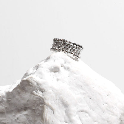 Bold Style Silver Tone Beaded Layered Cuff Ring