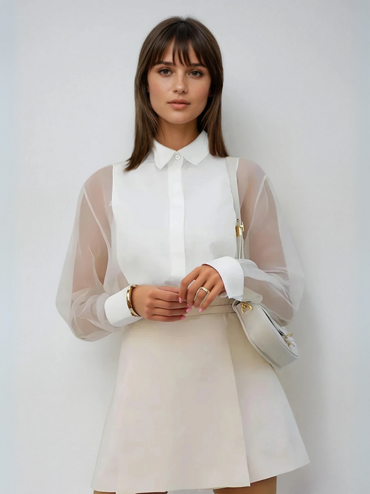 Atelier Sheer Organza Blouse | Puff Sleeve | Lapel Collar