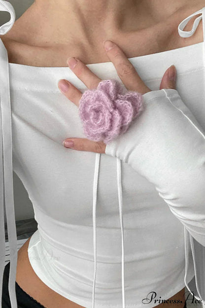 Bow Belted Off Shoulder Backless Long Sleeve Crop Top