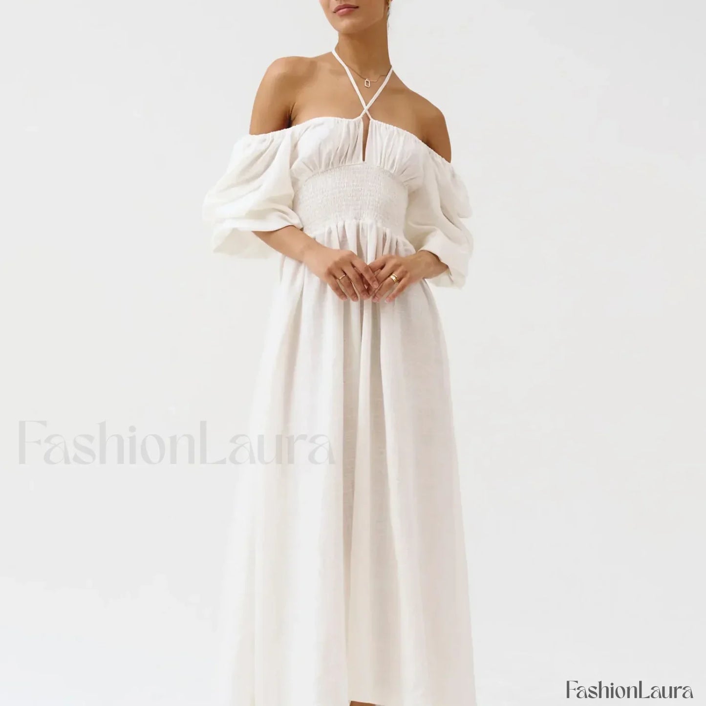 Bow-Front Smocked Midi Dress