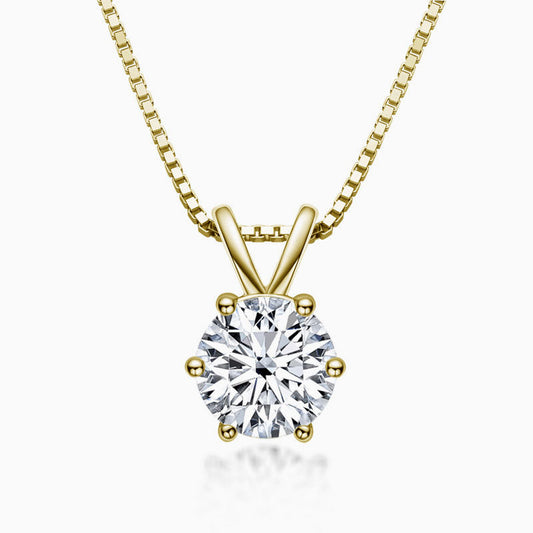 Box Chain Sterling Silver Moissanite Solitaire Pendant Necklace