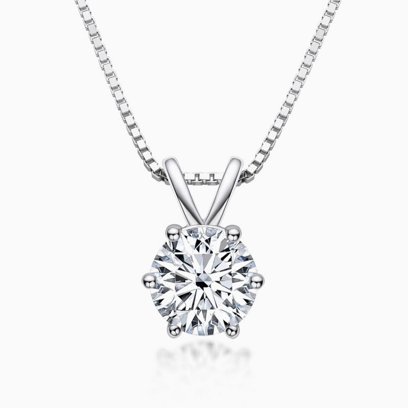 Box Chain Sterling Silver Moissanite Solitaire Pendant Necklace