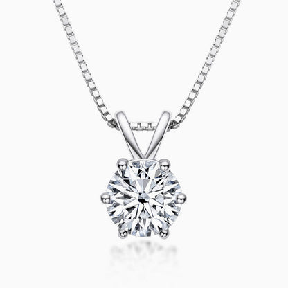 Box Chain Sterling Silver Moissanite Solitaire Pendant Necklace
