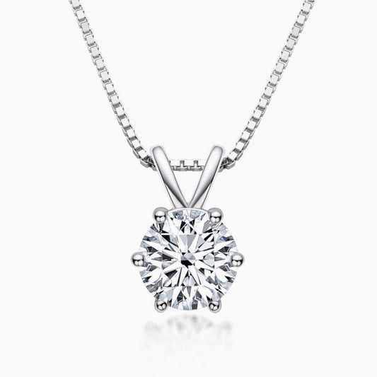 Box Chain Sterling Silver Moissanite Solitaire Pendant Necklace