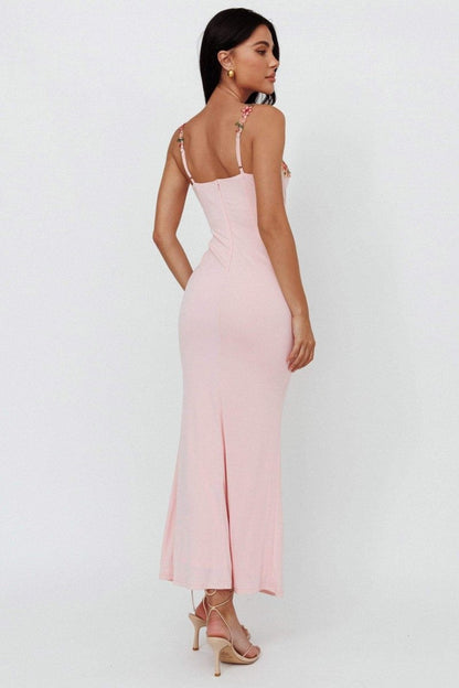 Bustier Sweetheart Floral Embroidery Lace-Up Corset Maxi Dress