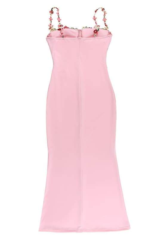 Bustier Sweetheart Floral Embroidery Lace-Up Corset Maxi Dress