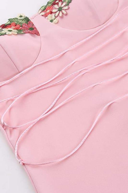 Bustier Sweetheart Floral Embroidery Lace-Up Corset Maxi Dress