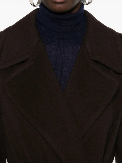 Brown Woolen Lapel Slim Overcoat