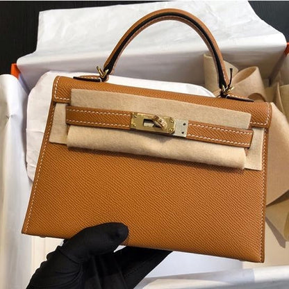 | Structured Leather Handbag with Gold Lock