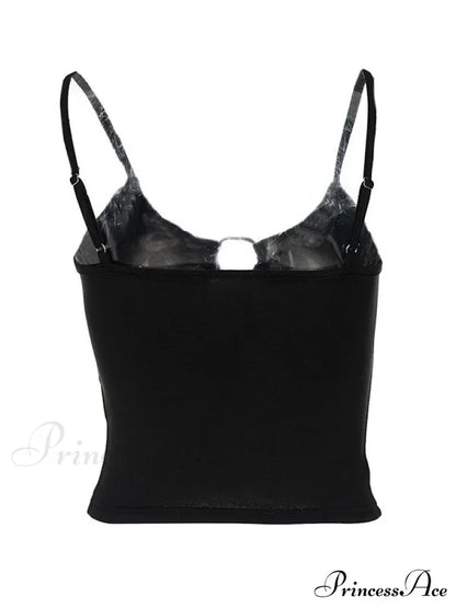 Buckle Strap Black Trendy Bodycon Crop Top