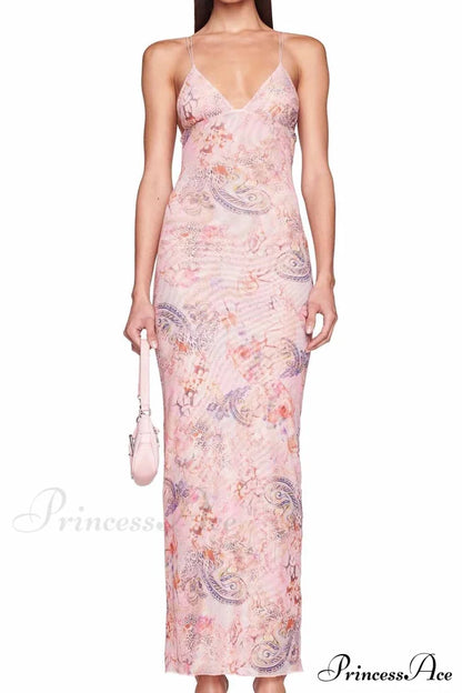 Butterfly Backless Midi Dress with Halterneck