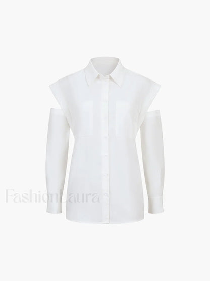 Button Down Cutout Trendy Long Sleeve Shirt