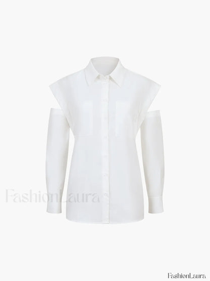 Button Down Cutout Trendy Long Sleeve Shirt
