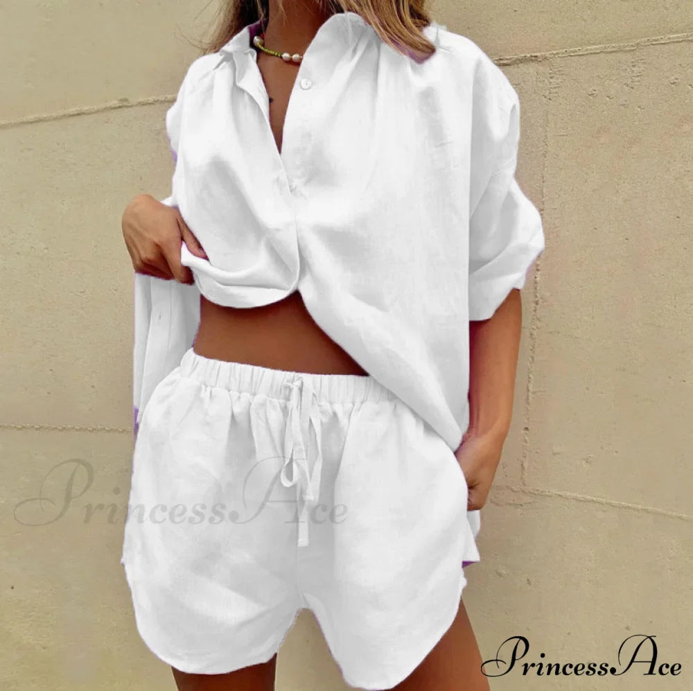 Button-Down Shirt Wide-Leg Pants Suit