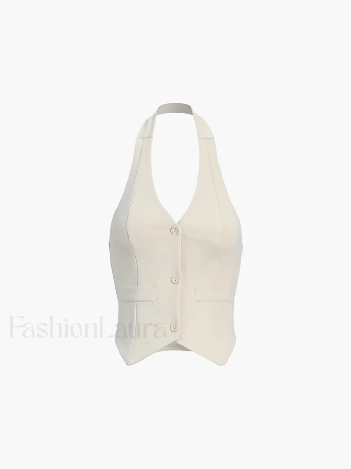 Button Front Halter Neck Backless Classic Vest Blazer With Skirt Set