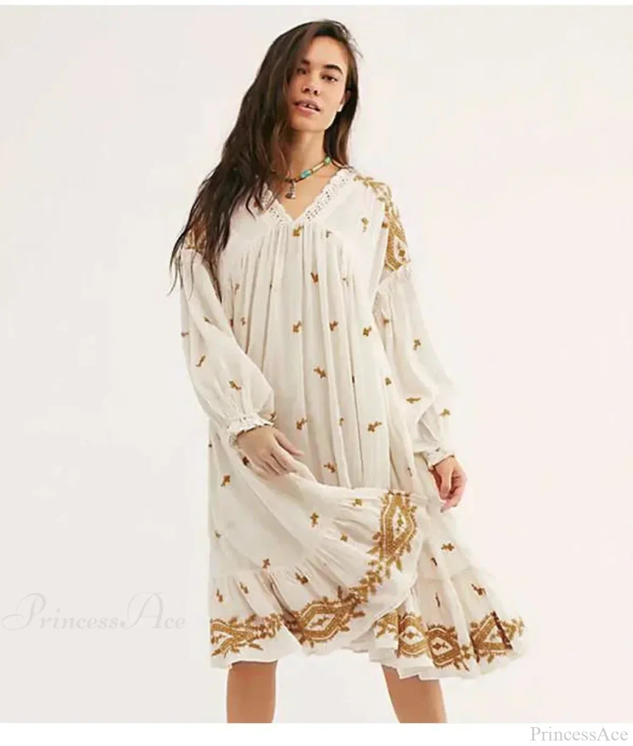 Button Up Black Embroidery Vintage Cotton Boho Dress