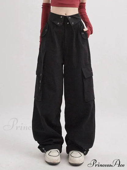 Buttoned Green Graceful Baggy Boyfriend Jeans