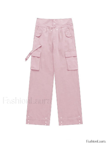 Buttoned High Waisted Cargo Pants