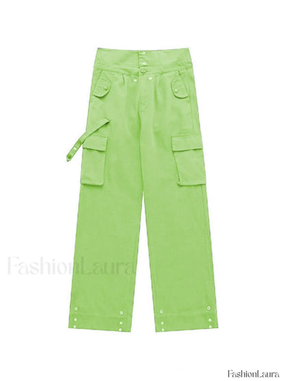 Buttoned High Waisted Cargo Pants