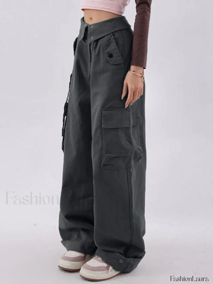 Buttoned High Waisted Cargo Pants