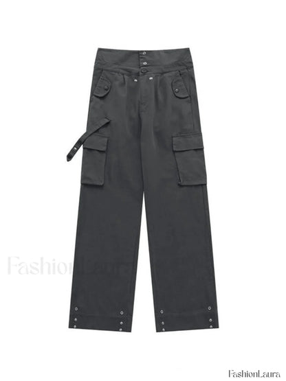 Buttoned High Waisted Cargo Pants