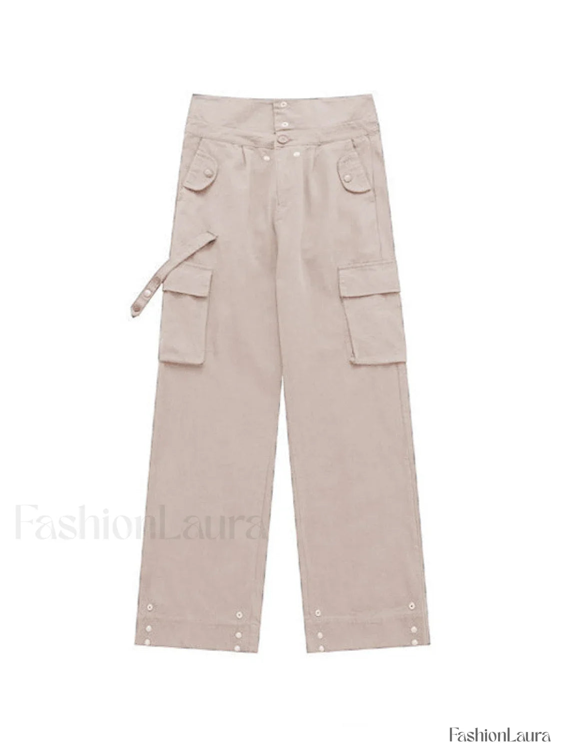 Buttoned High Waisted Cargo Pants
