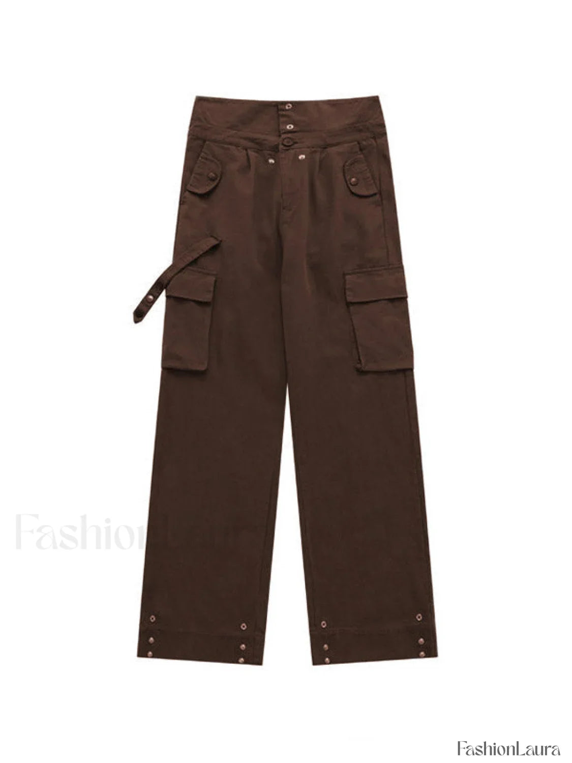 Buttoned High Waisted Cargo Pants