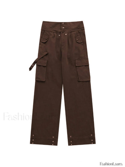 Buttoned High Waisted Cargo Pants