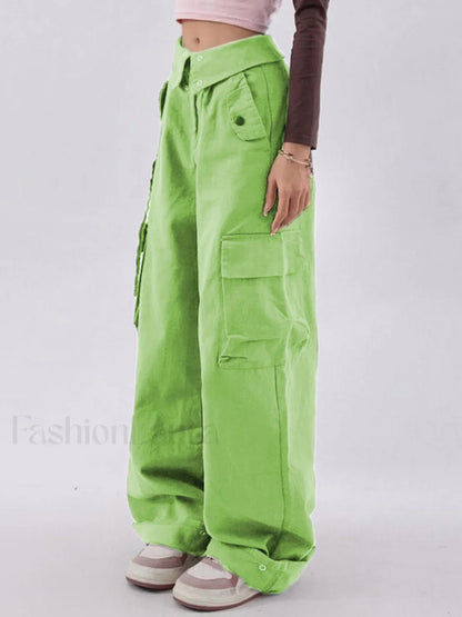 Buttoned High Waisted Cargo Pants