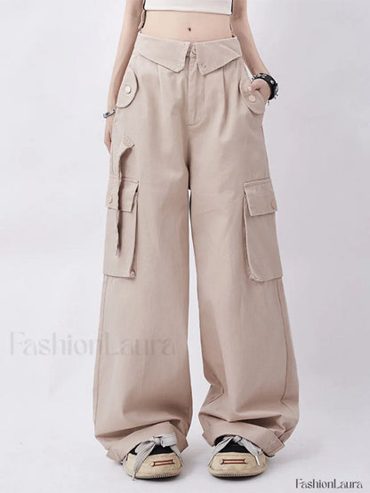Buttoned High Waisted Cargo Pants