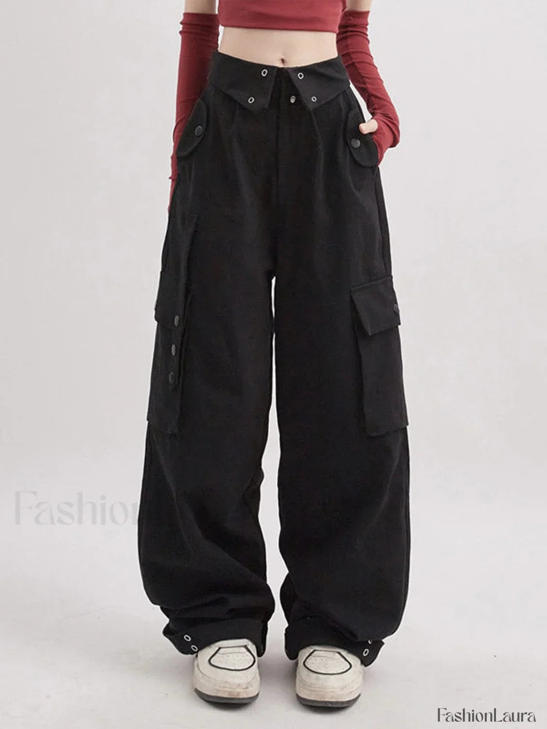 Buttoned High Waisted Cargo Pants
