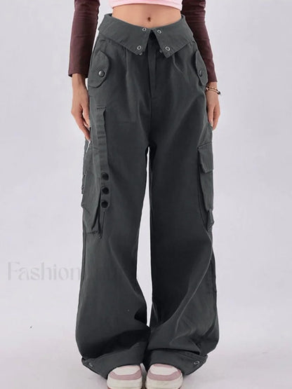 Buttoned High Waisted Cargo Pants