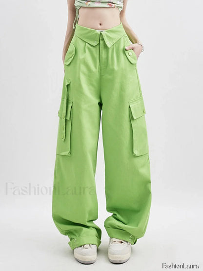 Buttoned High Waisted Cargo Pants