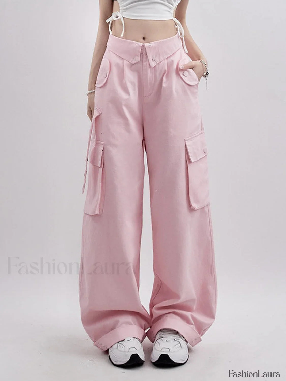 Buttoned High Waisted Cargo Pants