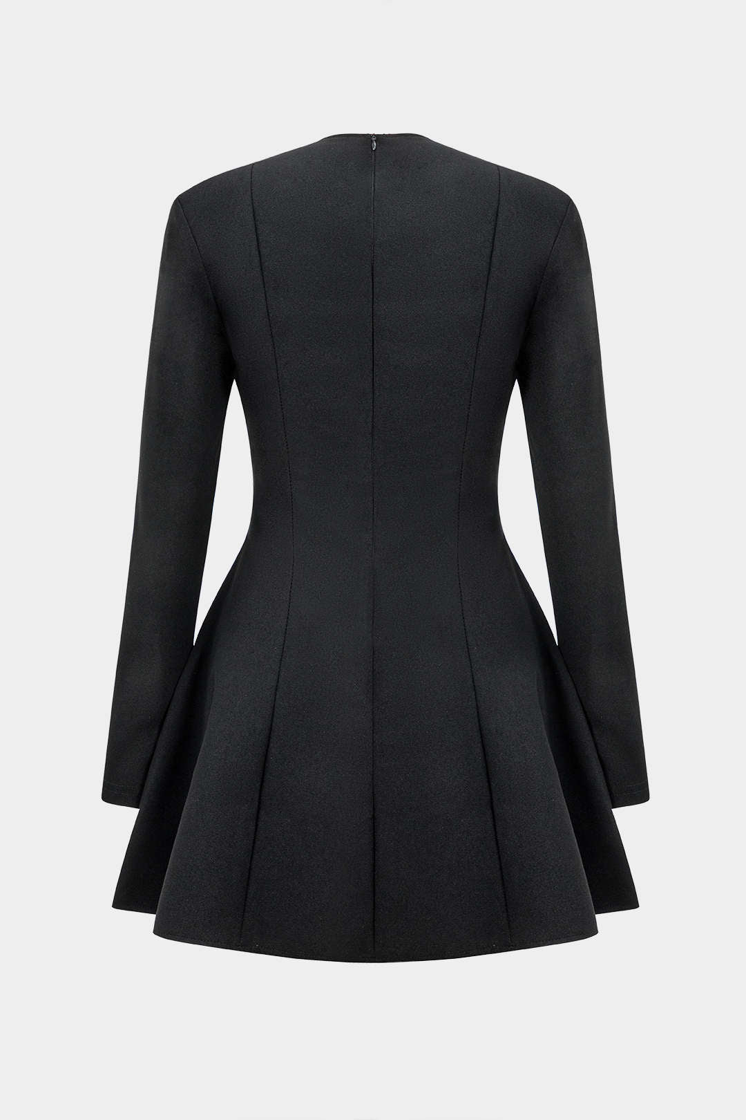 Deep V Neck Long Sleeve Flap Pocket Flared A Line Mini Dress