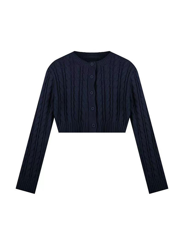 Solid Short Cable Knit Cardigan