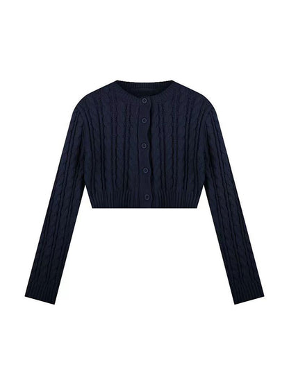 Solid Short Cable Knit Cardigan