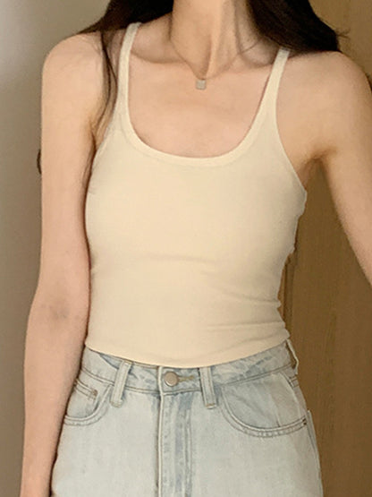 Plain High Elastic Slim Fit Cami Top