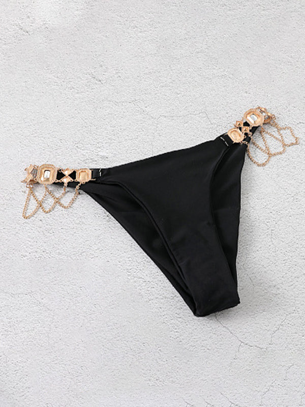 Solid Gem Engraved Halter Tie Back Bikinis