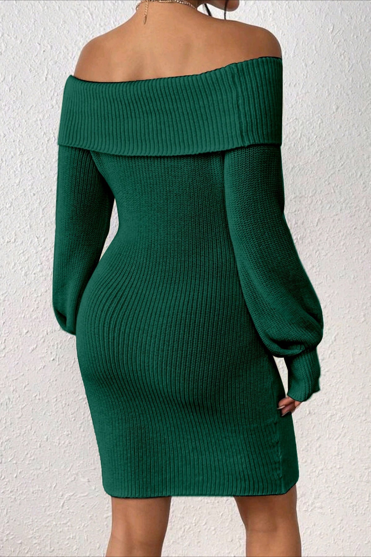 Long Sleeve Off Shoulder Slim Fit Knit Sweater Dress