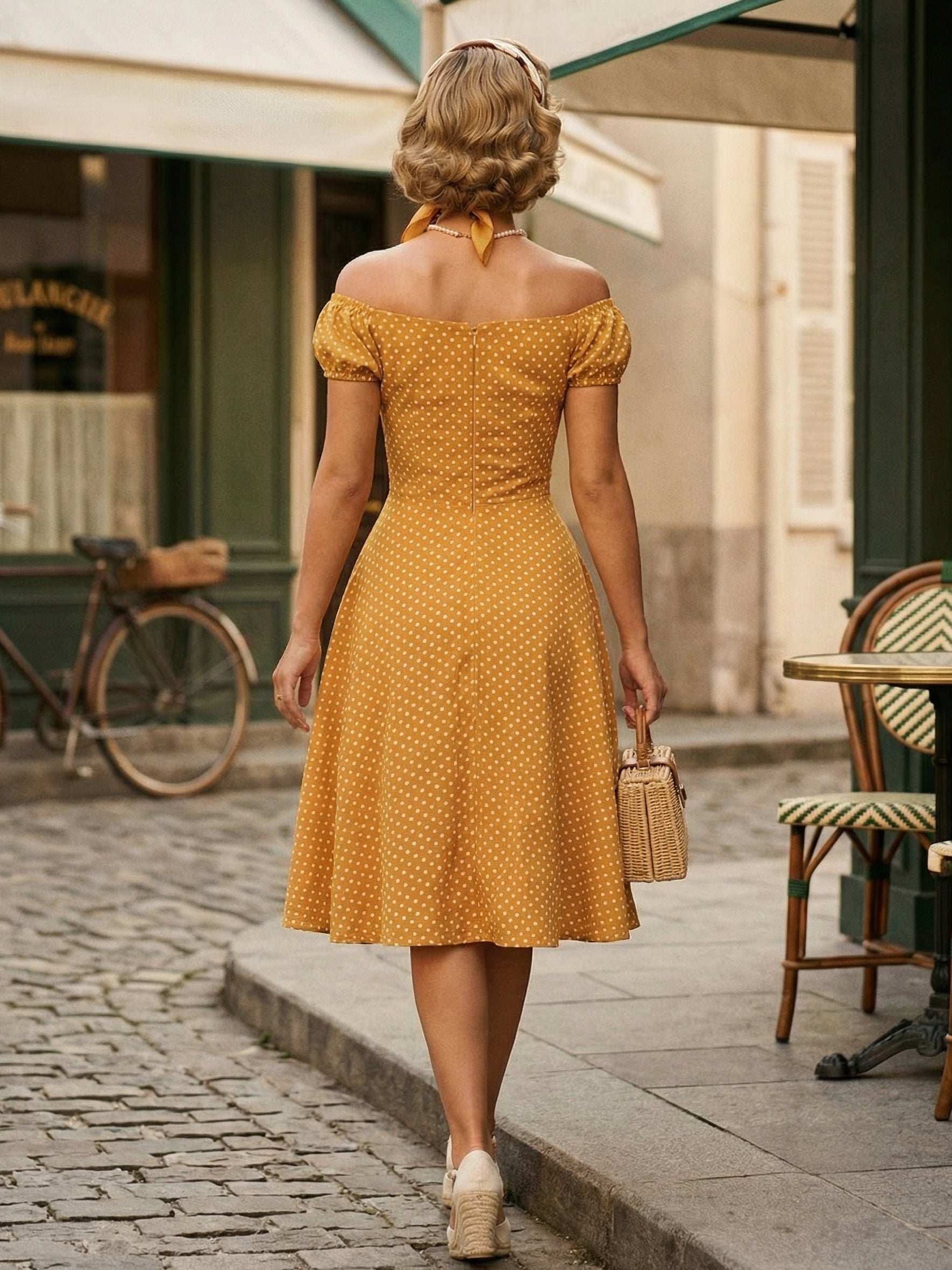 Polka Dot Midi Vintage Dress With Puff Sleeve And Front Tie 2026