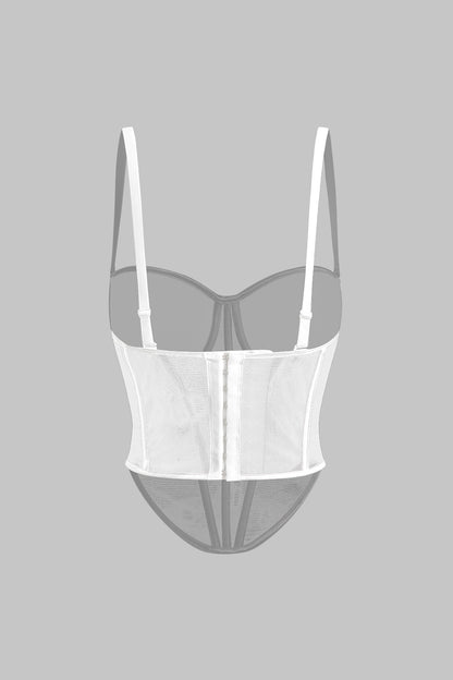 Mesh Slip Button Corset Waist Cami Top