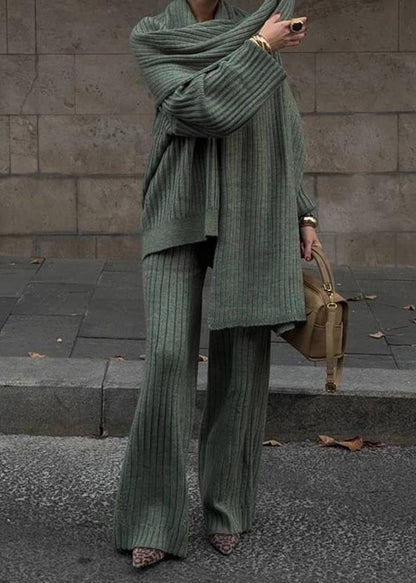 V-Neck Sweater and Wide-Leg Trousers Set