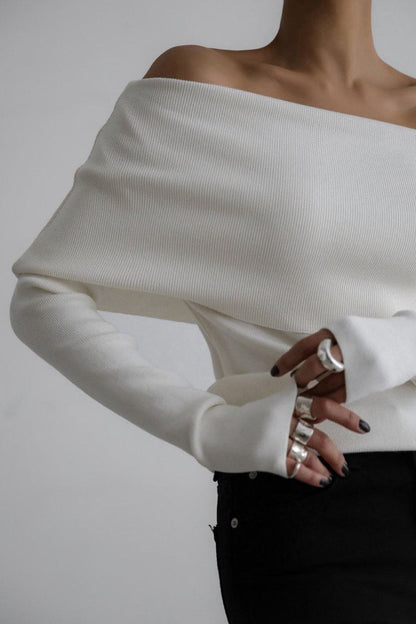 Sexy Off Shoulder Ribbed Sweater