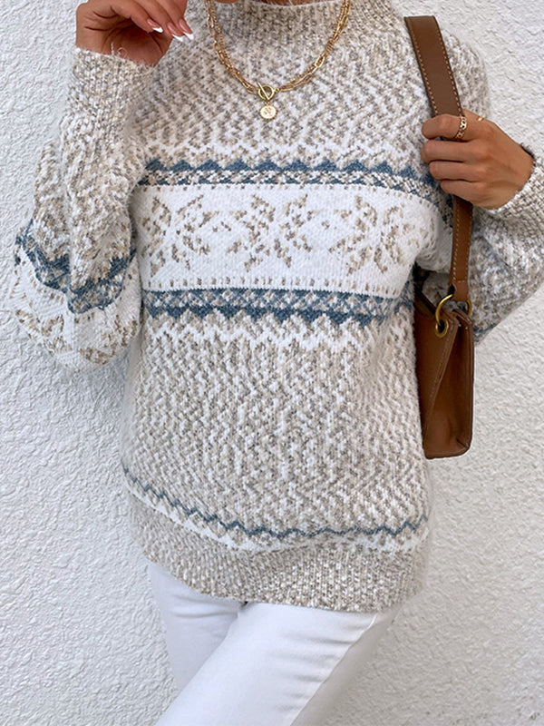 Snowflake Jacquard Mock Neck Sweater